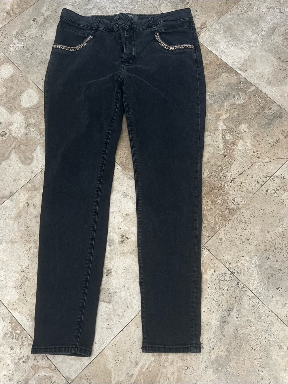 Mos Mosh women’s Black Slim Jeans with Embellished Pocket Trim 32 Danish brand
